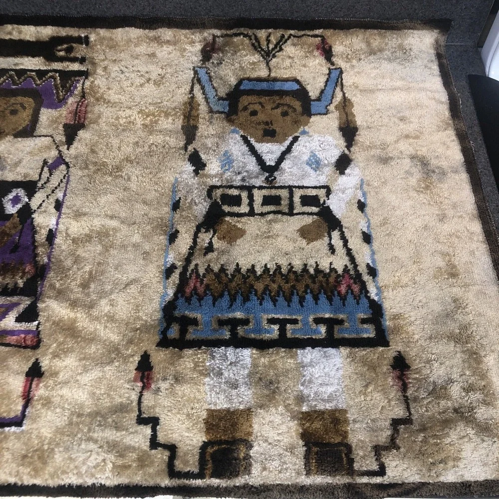 Vintage Woven Rug Native American Wall Hanging Wool ? 26 X 48